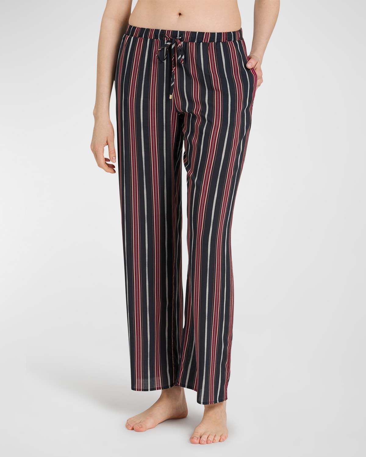 Hanro Sleep & Lounge Printed Knit Long Pants In Marsala Stripe