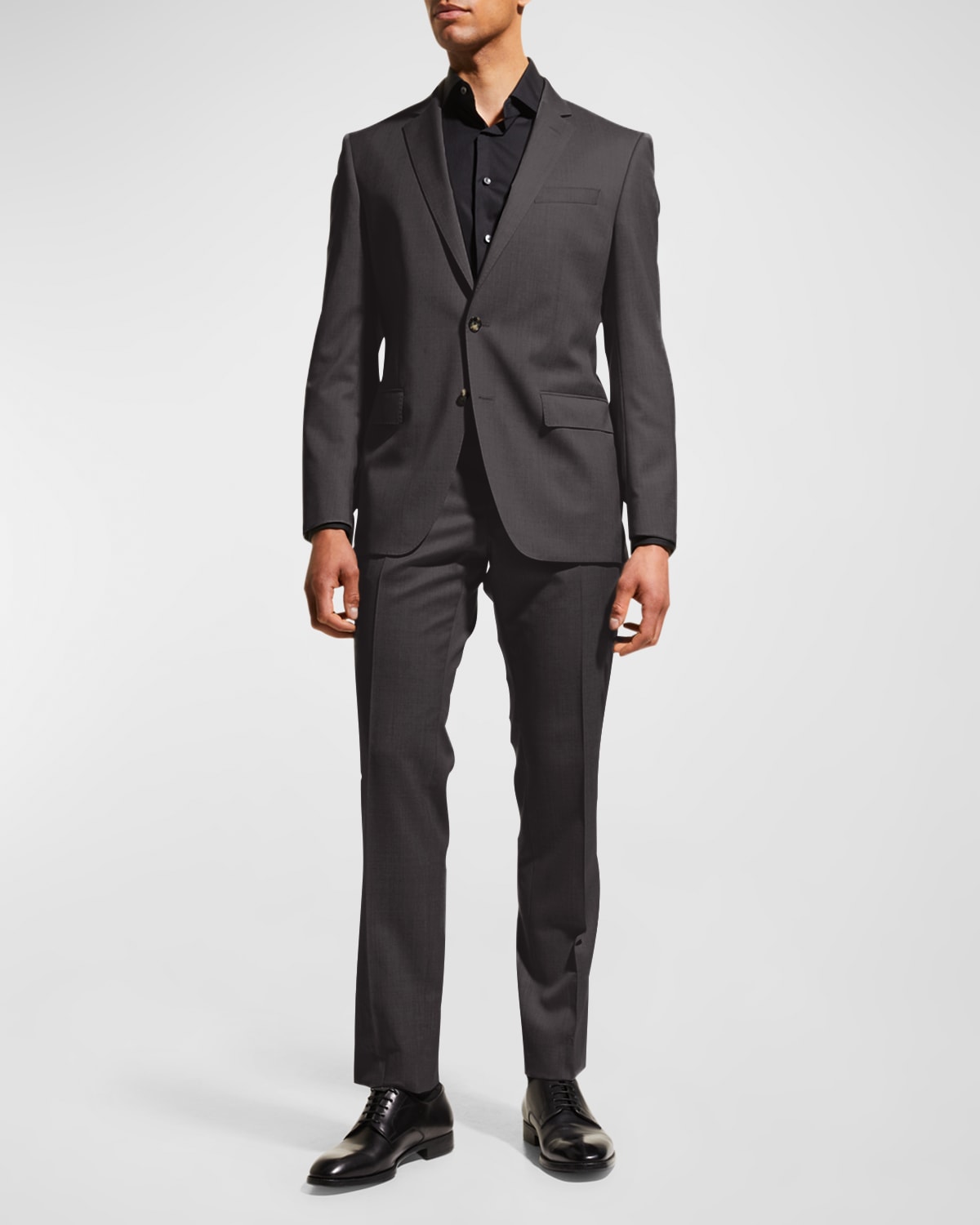 Men's Stretch-Wool Basic Two-Piece Suit, Gray