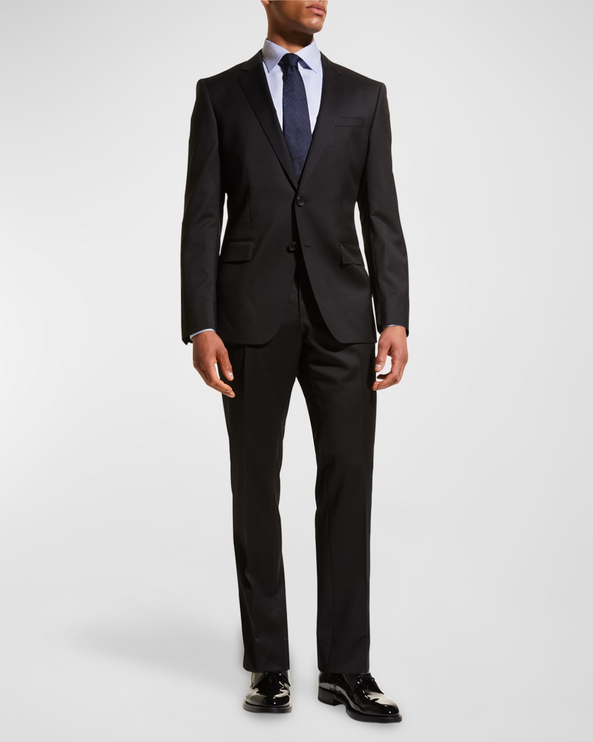 Men's Stretch-Wool Basic Two-Piece Suit, Black