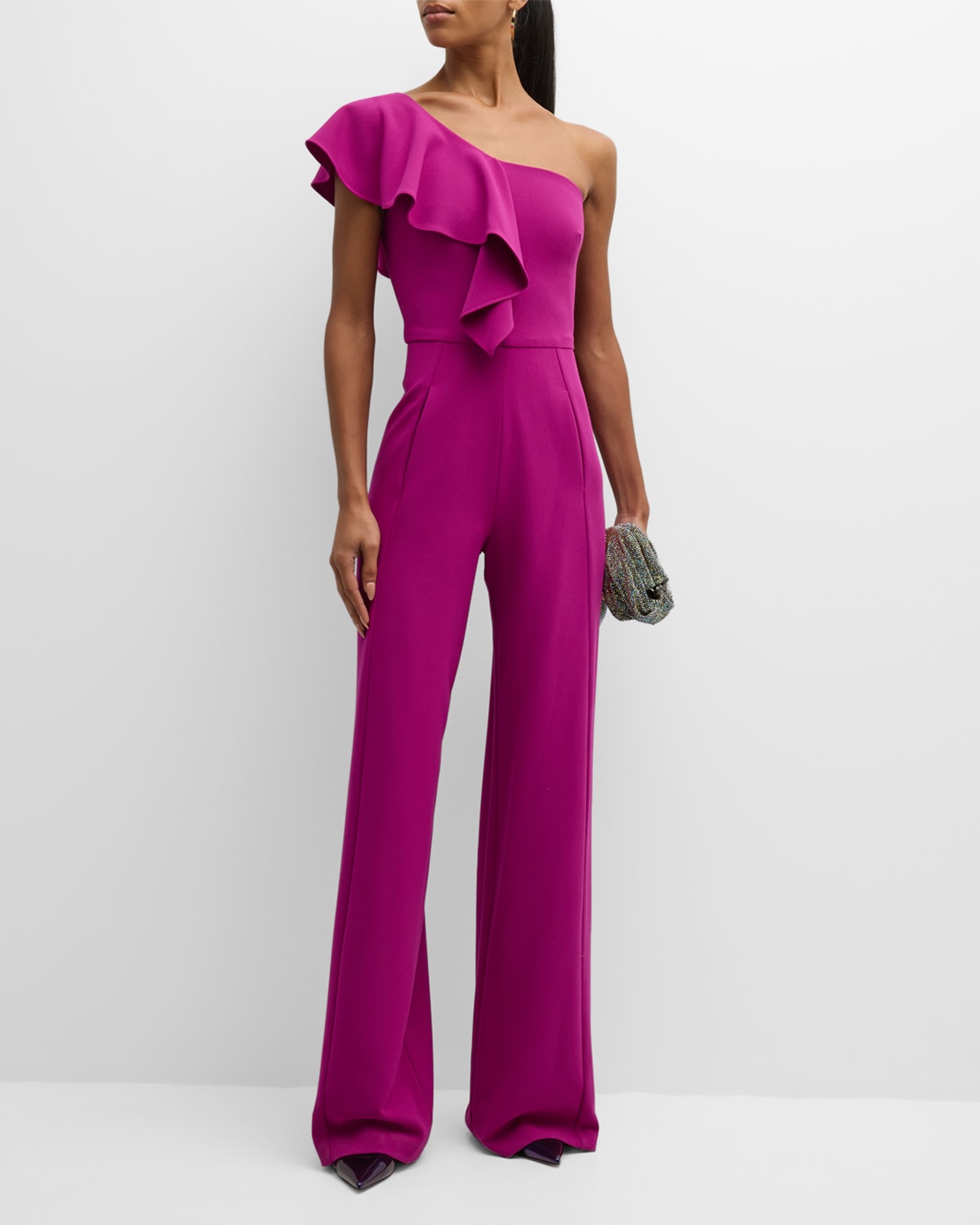 Shop Black Halo Kallan One-shoulder Wide-leg Jumpsuit In Berry Plum