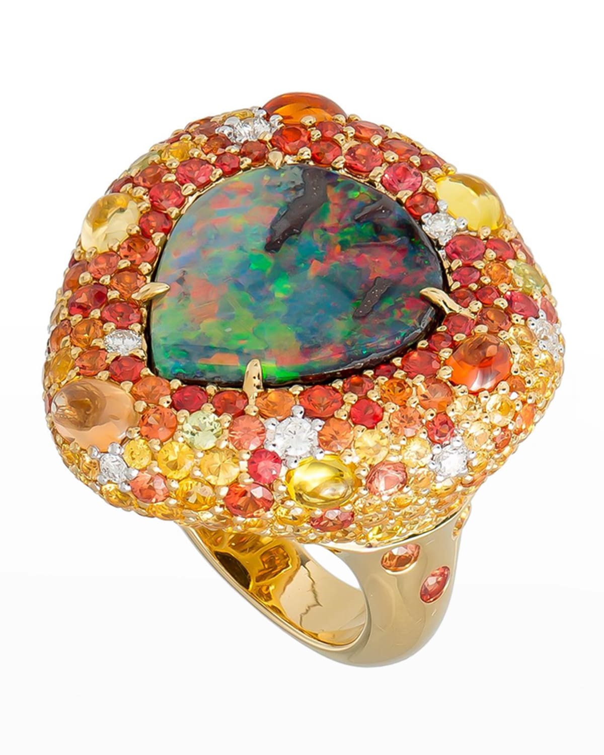 Margot McKinney Jewelry 18k Boulder Opal Pear Ring w/ Mixed Pave, Size 6.5