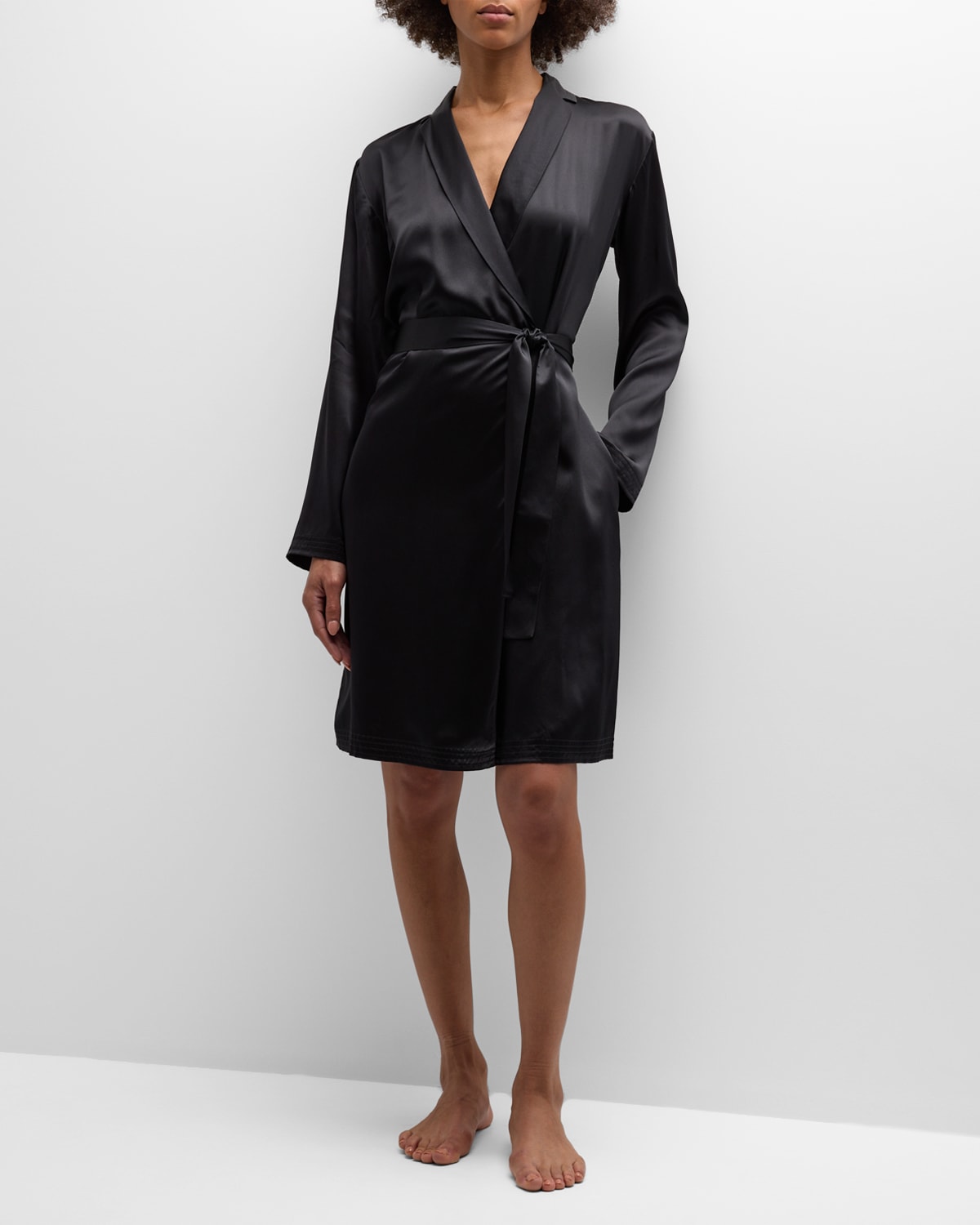 La Perla Belted Silk Robe In Black | ModeSens