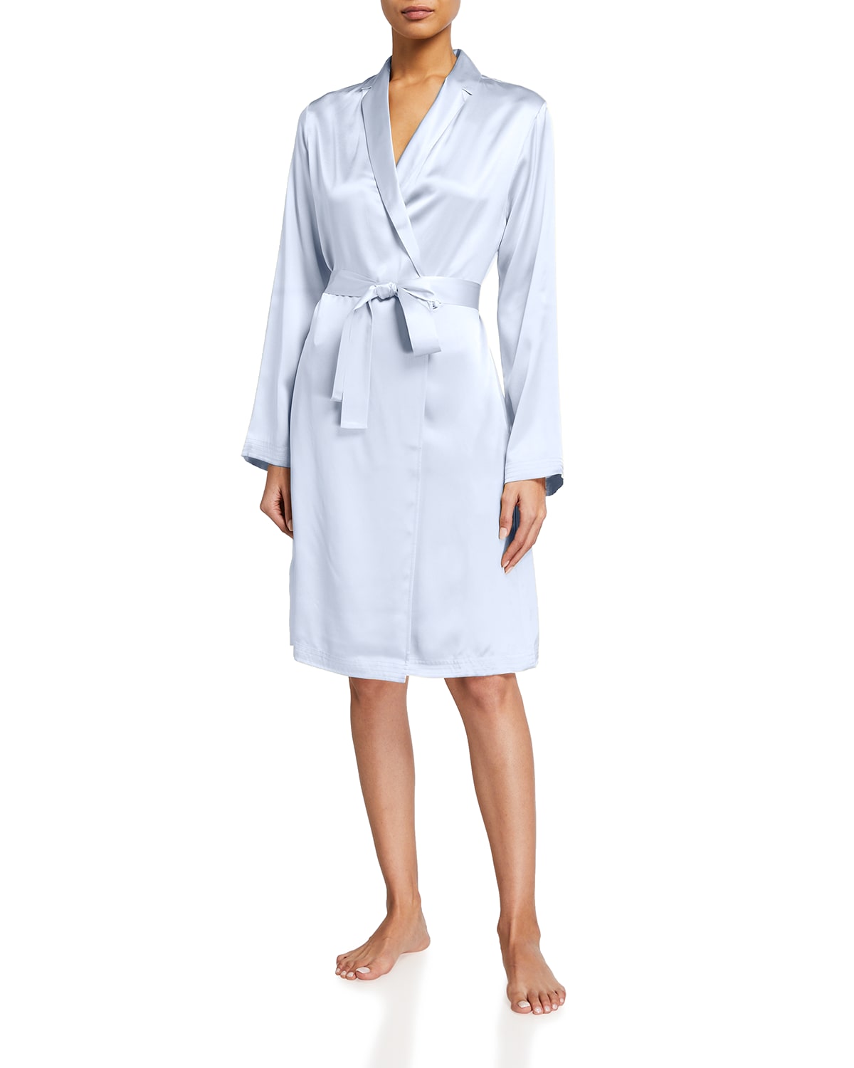 La Perla Notch-lapel Silk-charmeuse Robe In Azure