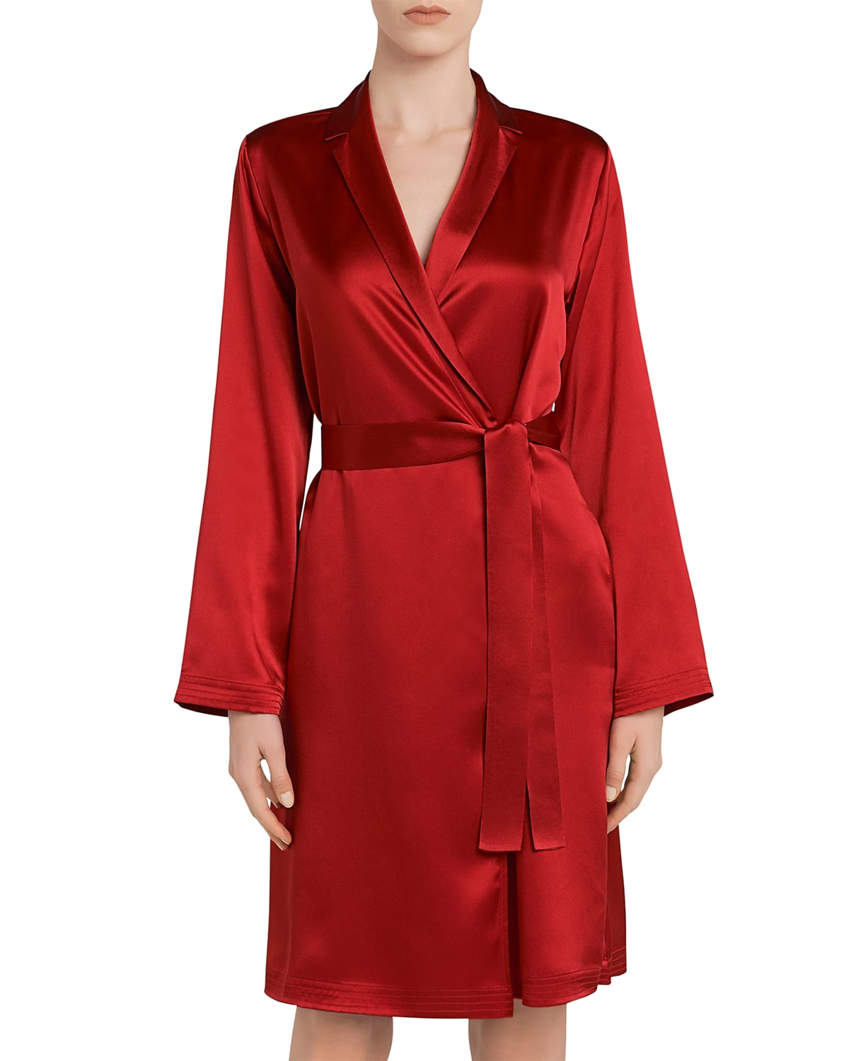 La Perla Silk Long-sleeve Short Robe In Red Tango