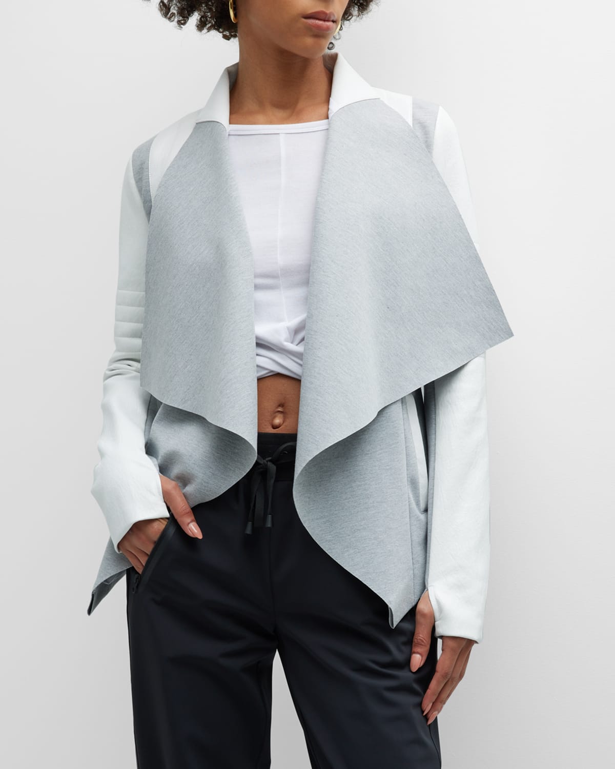 Blanc Noir Drape-Front Quilted Faux-Leather Jacket