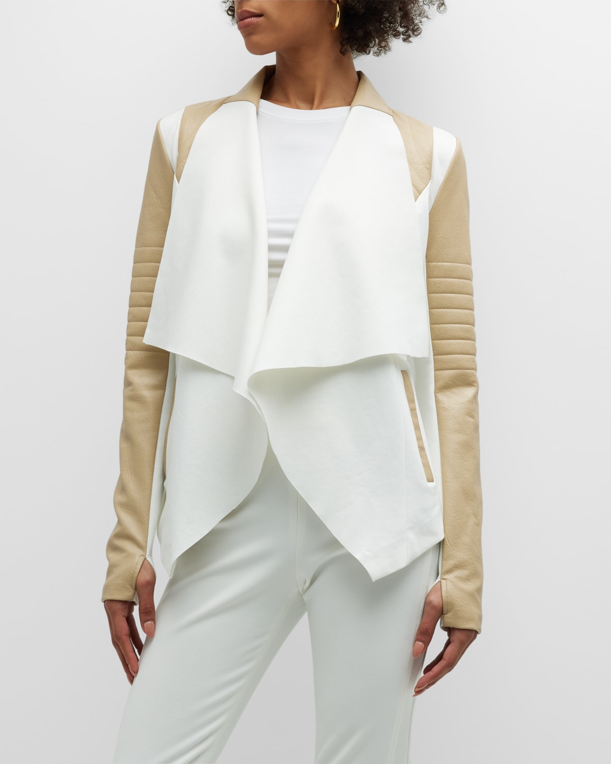 Blanc Noir Drape-front Quilted Faux-leather Jacket In Irish Creamwht Al