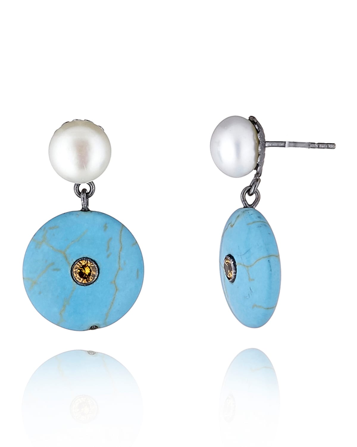 M.c.l By Matthew Campbell Laurenza Pearl & Turquoise Dangle Earrings