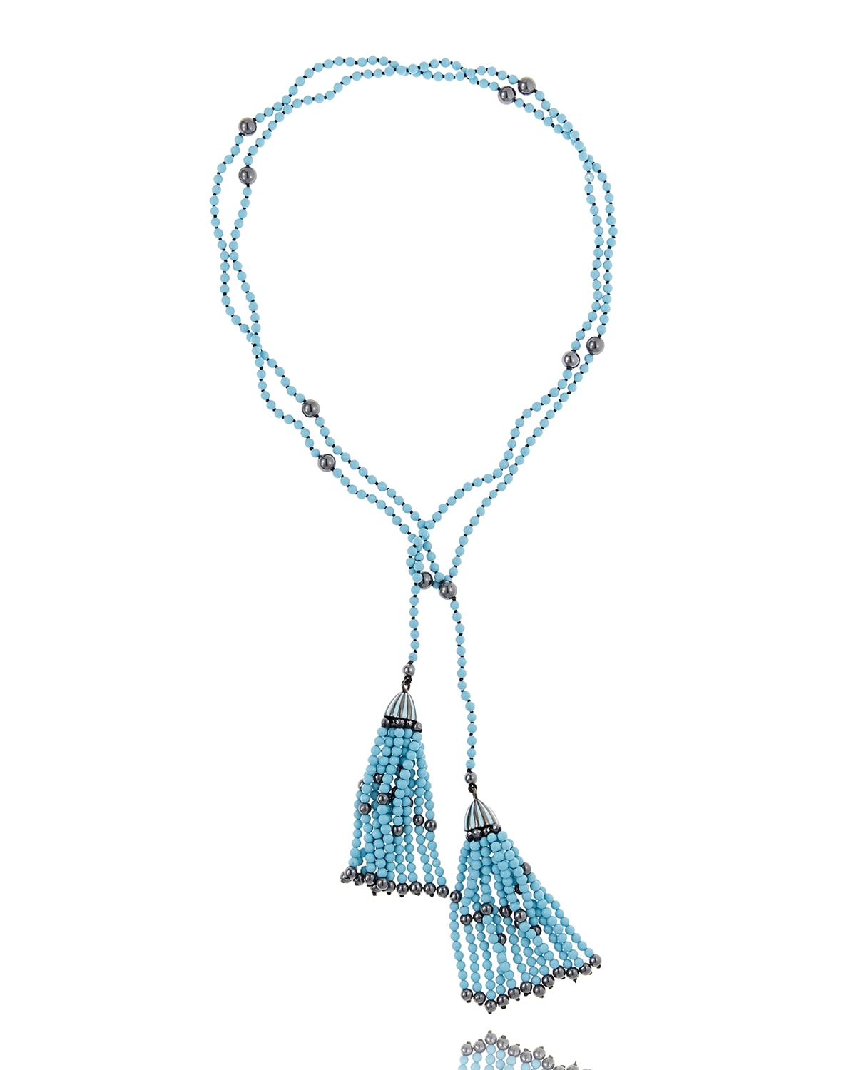 M.c.l By Matthew Campbell Laurenza Turquoise & Hematite Tassel Wrap Necklace