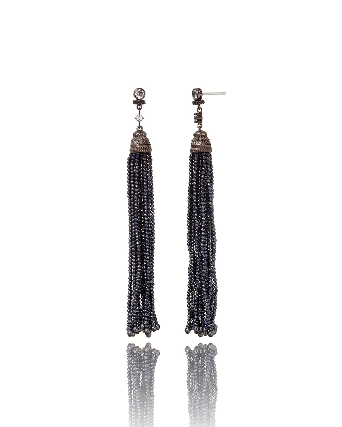 White Topaz & Spinel Tassel Drop Earrings