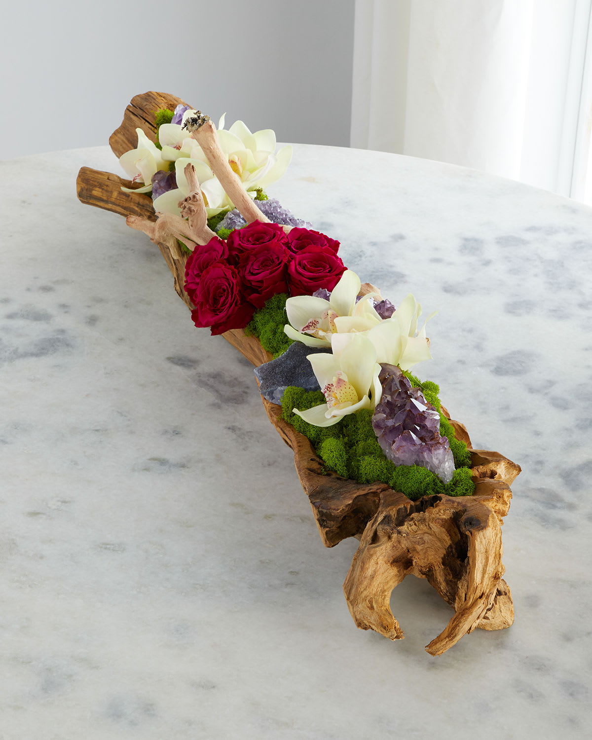 Shop T & C Floral Company Log Filled With Preserved Stone Roses In Wht Fscha