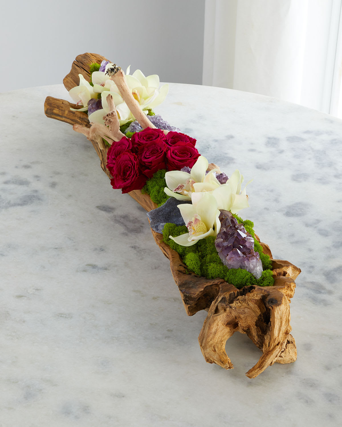 Log Filled with Preserved Stone Roses