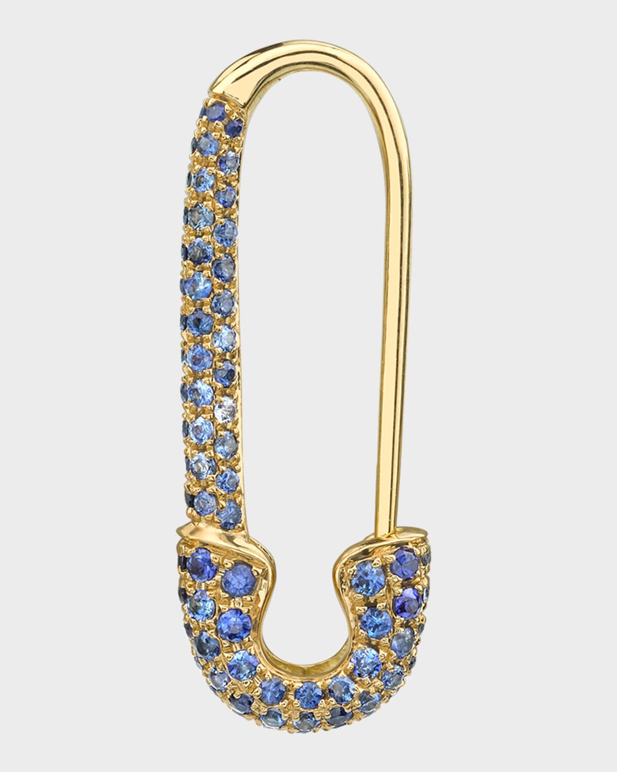 18k Gold Blue Sapphire Safety Pin Earring (Single)