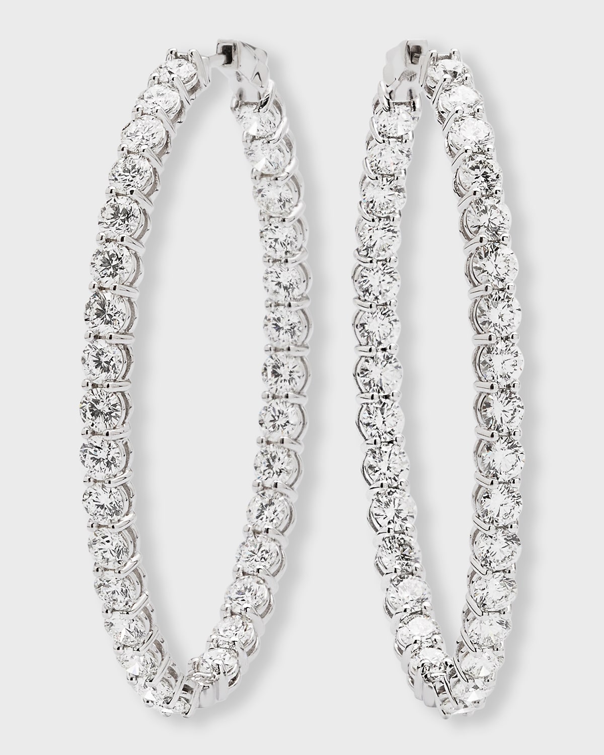 Neiman Marcus Diamonds 18k White Gold Fg/si1 Diamond Oval Hoop Earrings