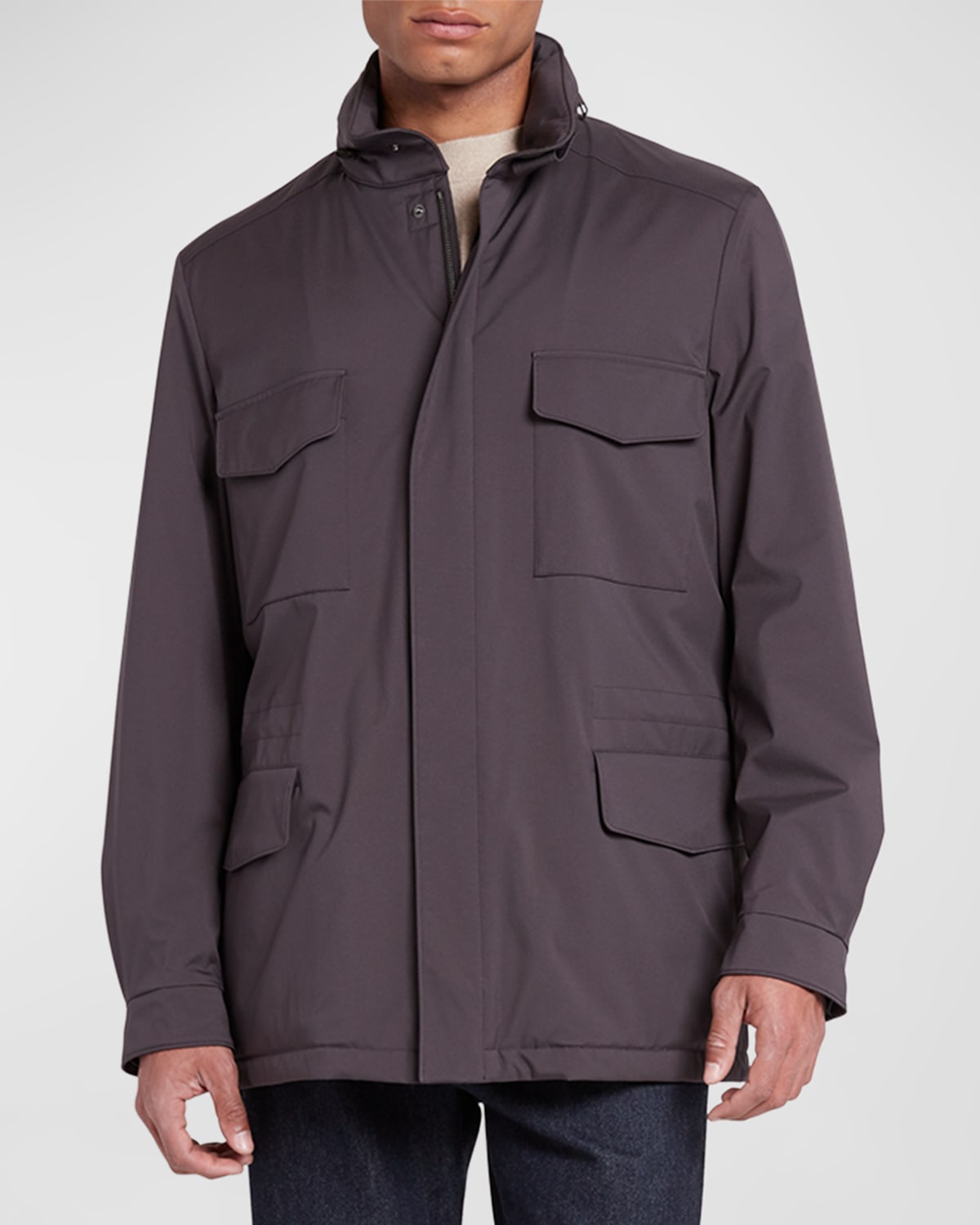 Shop Loro Piana Men's Traveler Windmate Storm System Jacket In Black Coffee