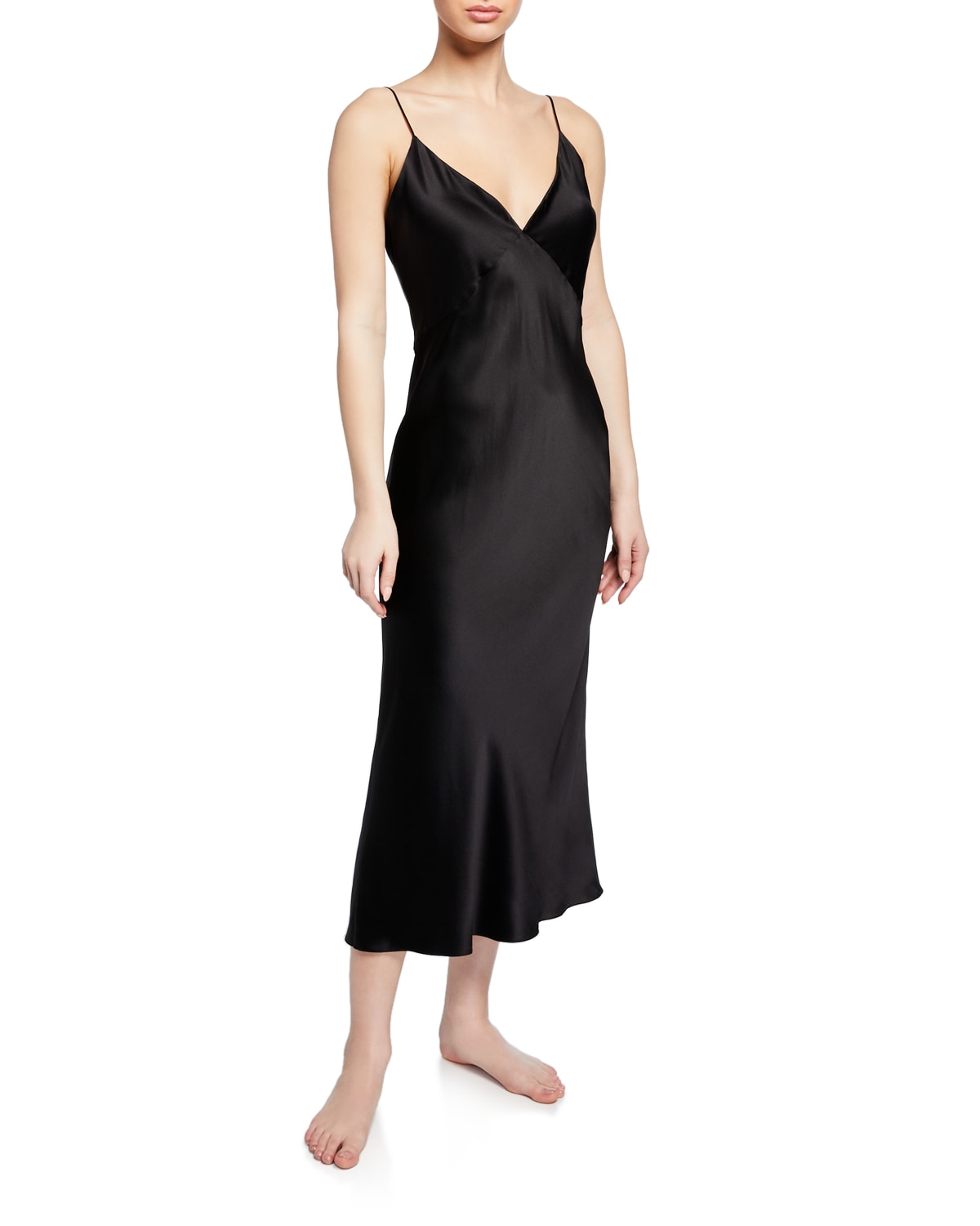 Shop Olivia Von Halle Issa Long Silk Nightgown In Jet