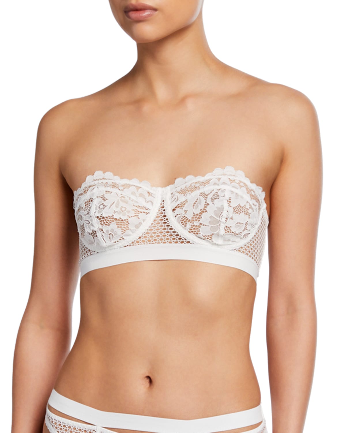 Else Petunia Stretch-mesh And Corded Lace Underwired Strapless Balconette Bra In Ivory