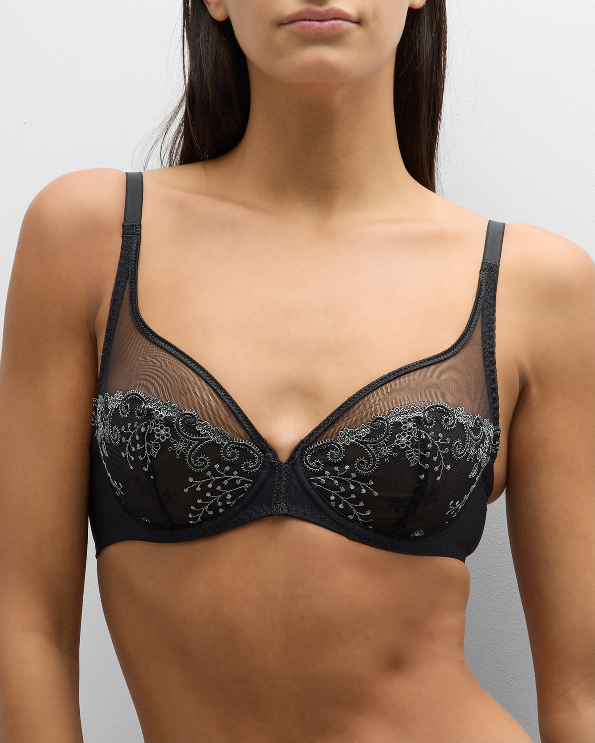 Shop Simone Perele Delice Two-part Full-cup Sheer Plunge Bra In Moonlight