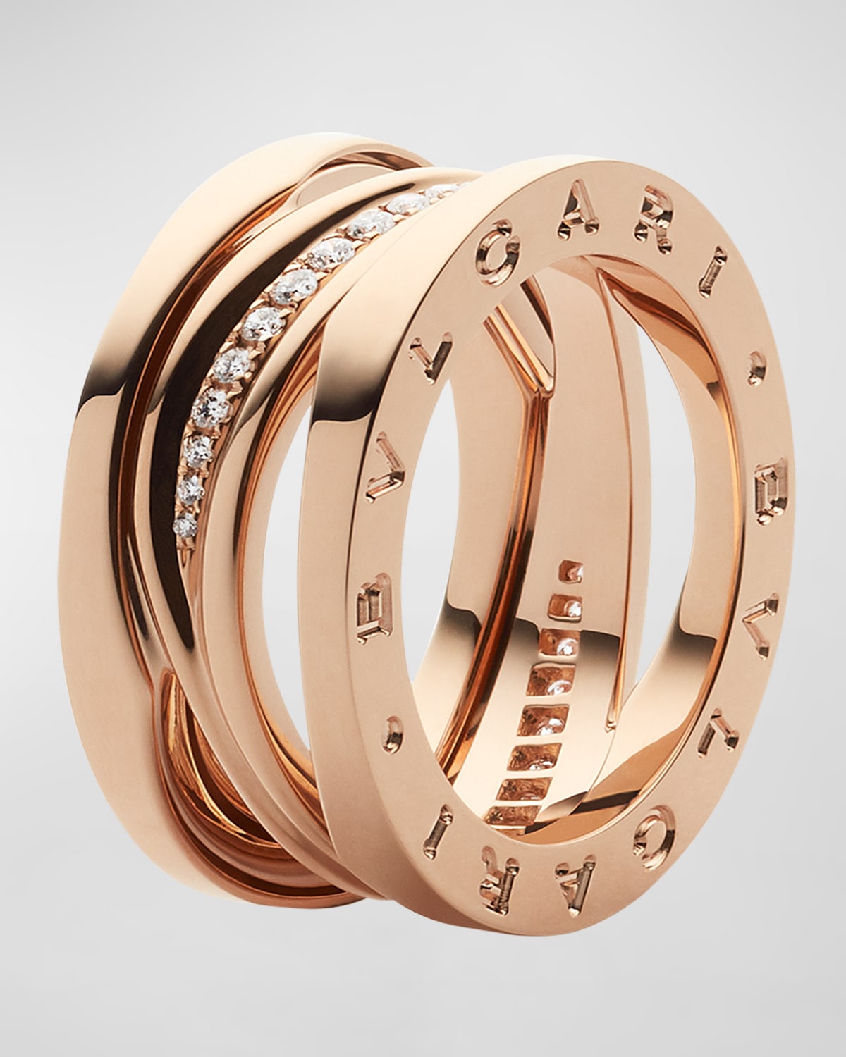 B.Zero1 18k Rose Gold 3-Band Ring with Diamonds, Size 53