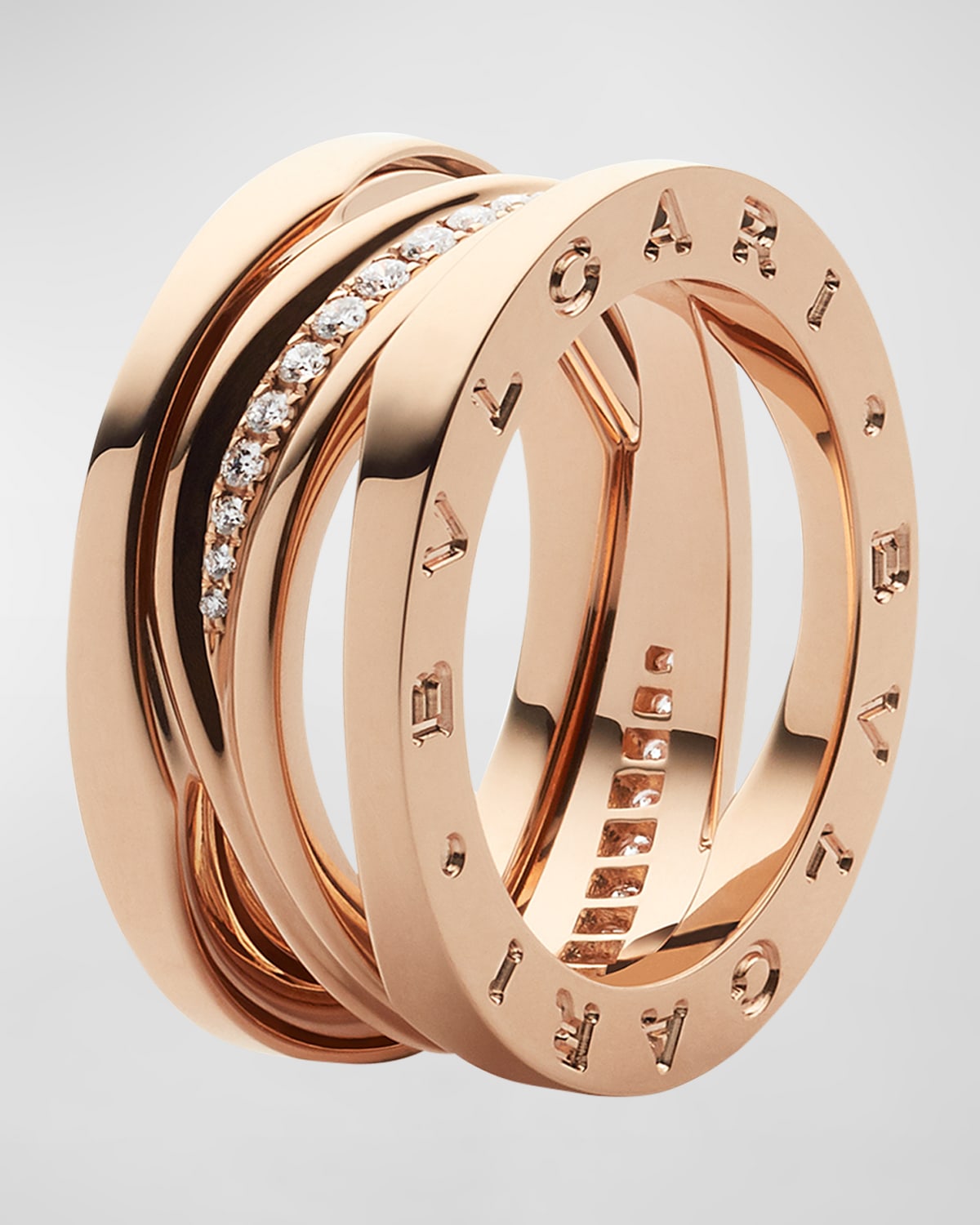 B.Zero1 18k Rose Gold 3-Band Ring with Diamond Trim, Size 54