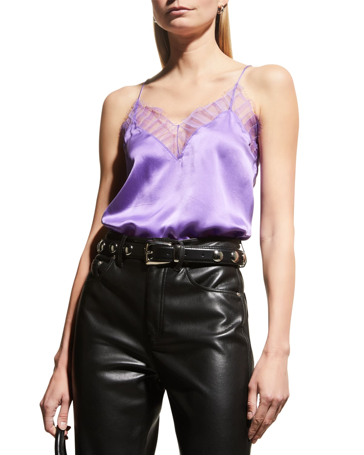 Shop Iro Berwyn Silk Cami With Lace Trim In Light Purple