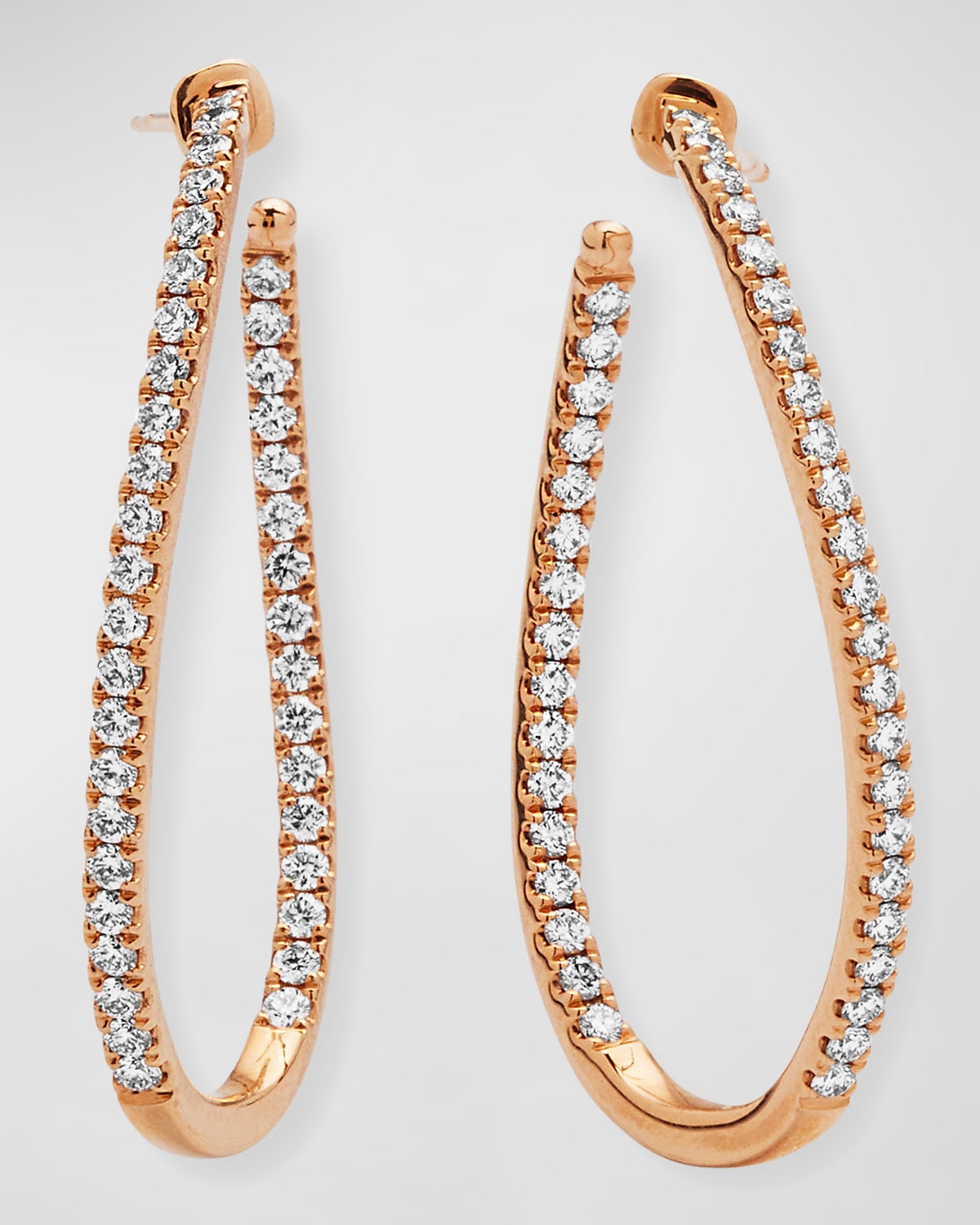 Memoire 18k Rose Gold Diamond Oval-Twist Hoop Earrings