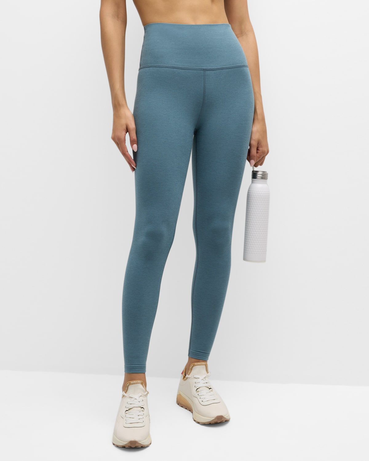 Shop Beyond Yoga Caught In The Midi High-waist Space-dye Leggings In Storm Heather