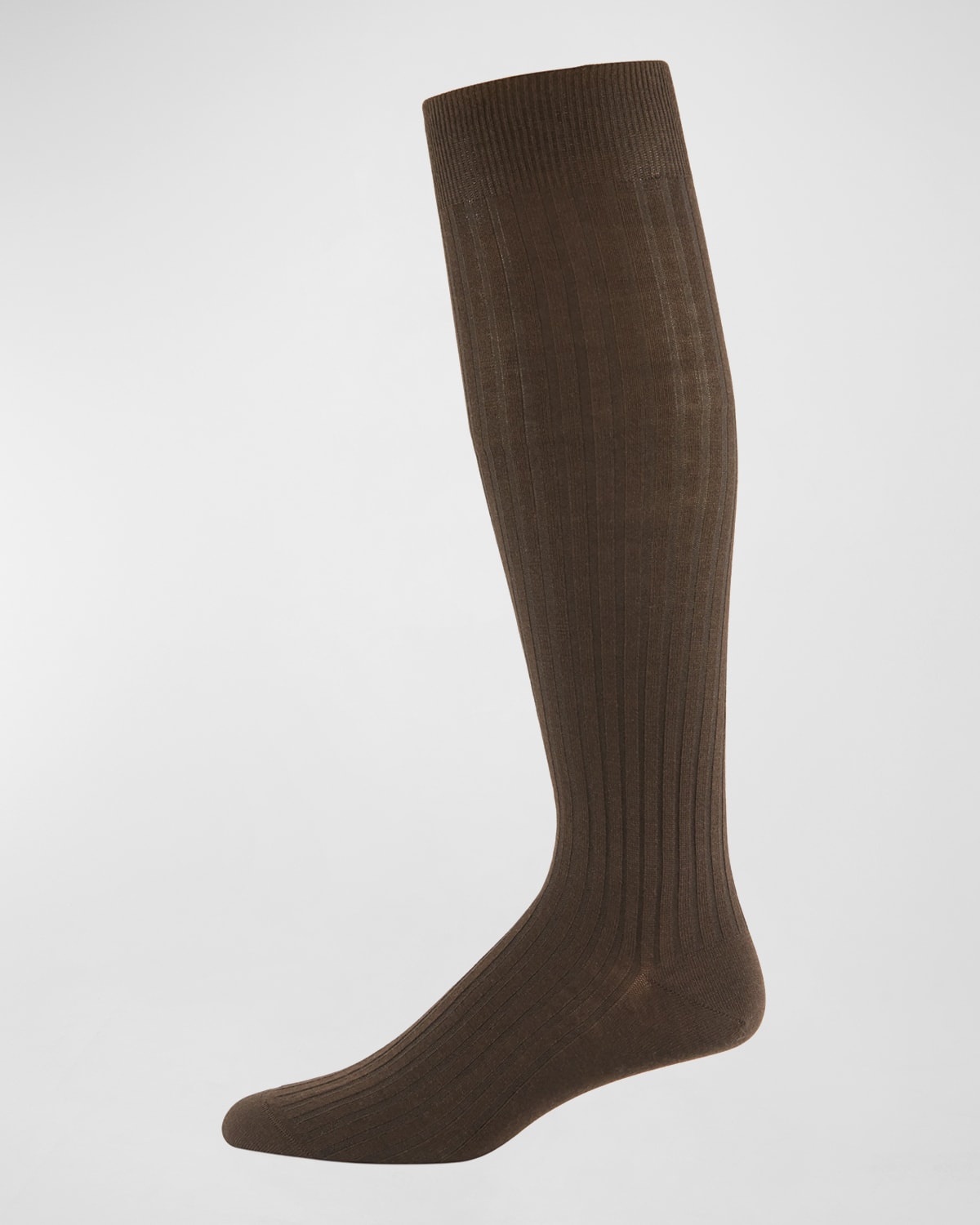 Shop Neiman Marcus Over-the-calf Ribbed Socks In Brown