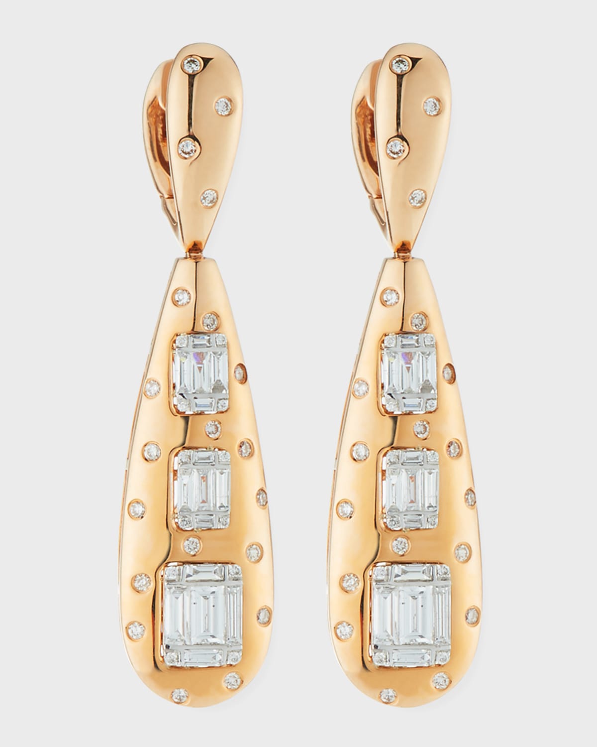 Andreoli 18k Rose Gold Baguette Diamond Teardrop Earrings