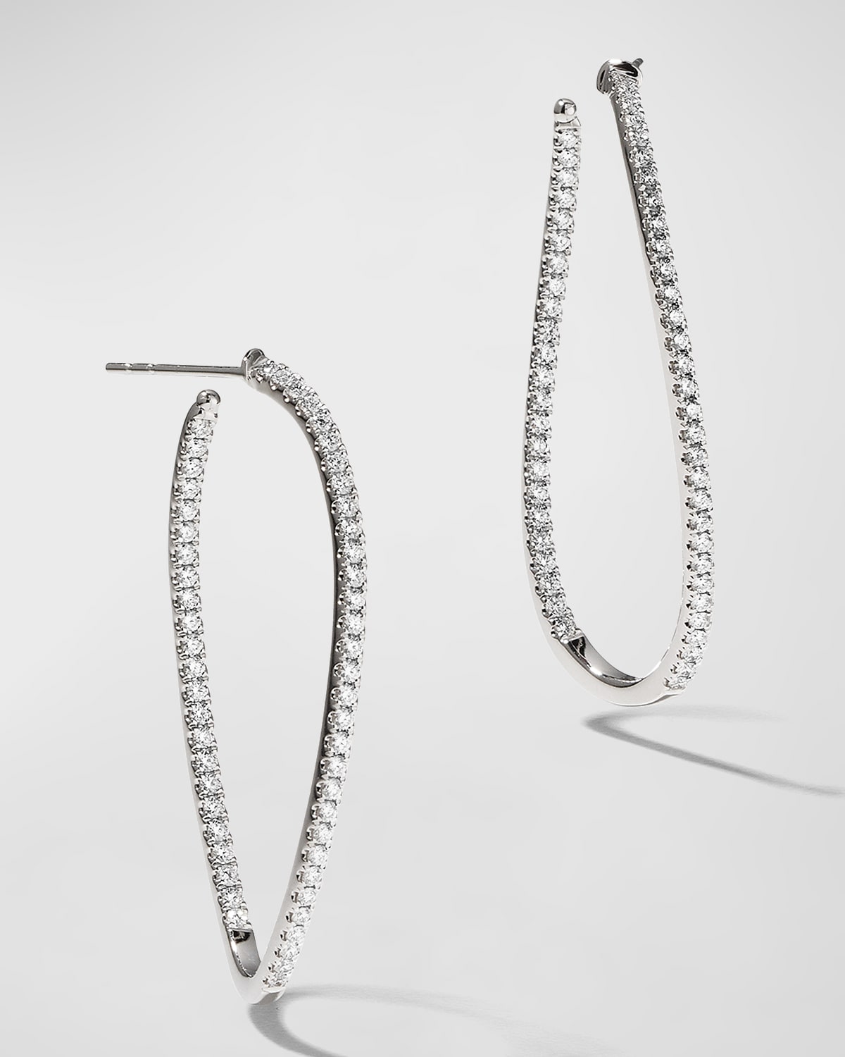 Memoire 18KWG Medium Diamond Pave Twist Hoop Earrings