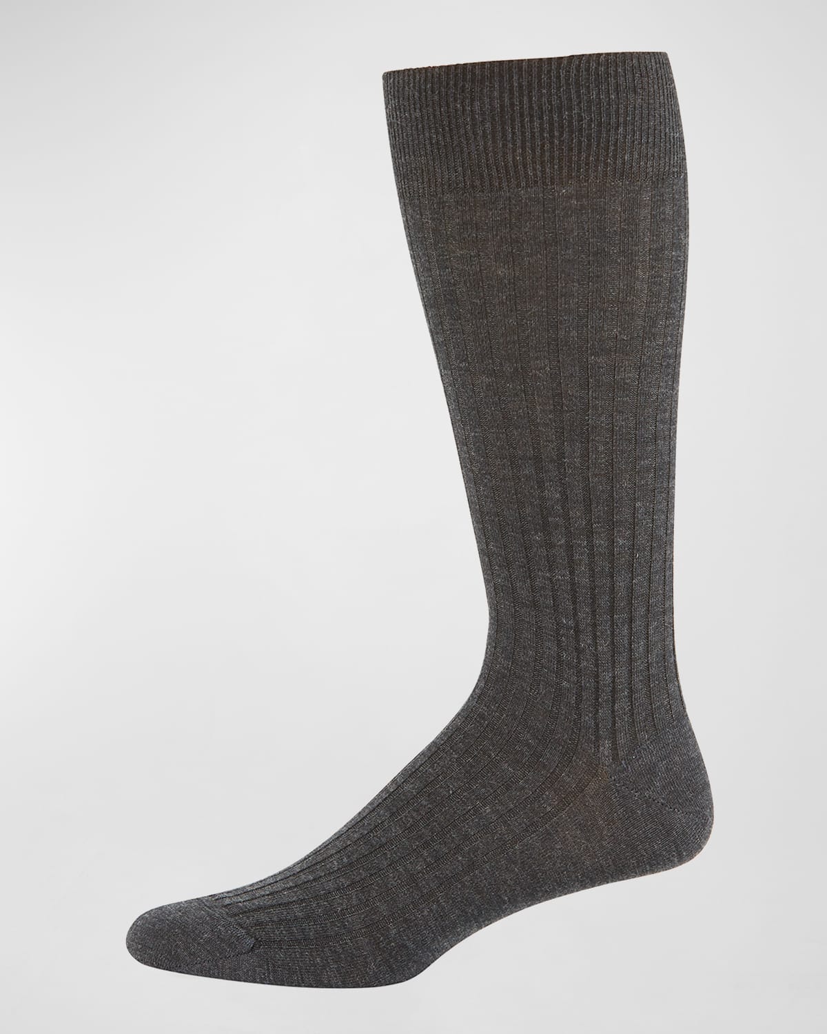 Neiman Marcus Ribbed Merino-silk Mid-calf Socks In Charcoal