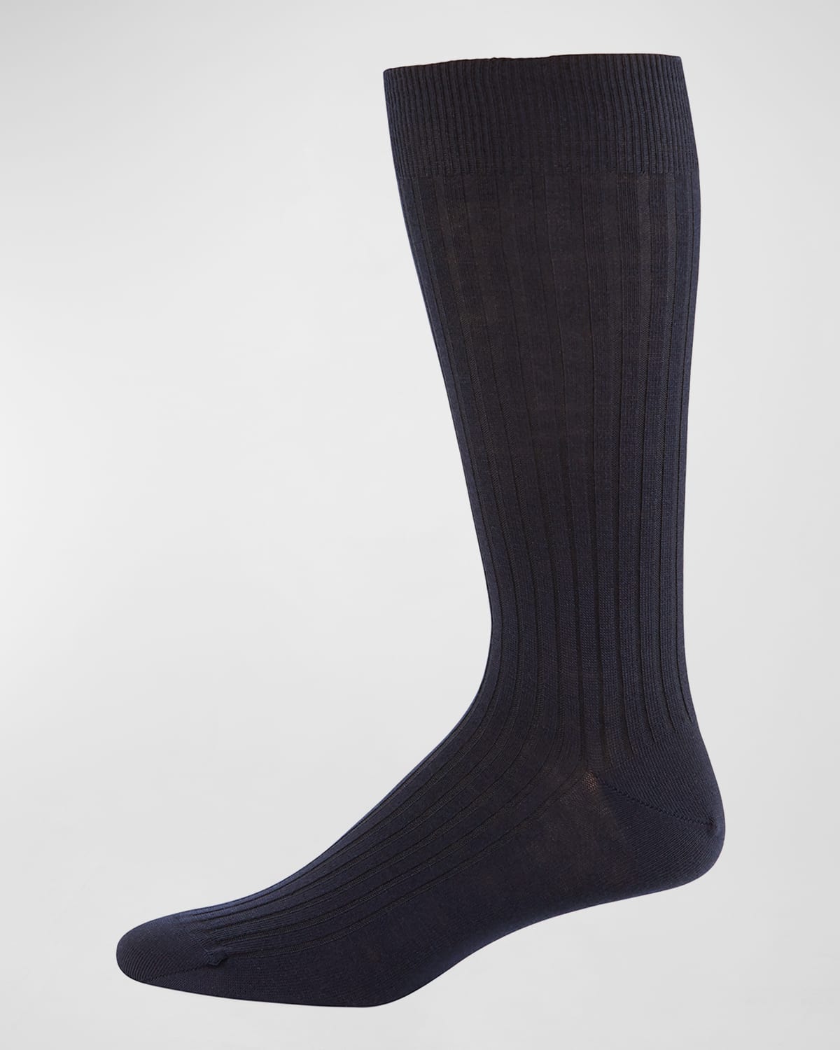 Neiman Marcus Ribbed Merino-silk Mid-calf Socks In Navy