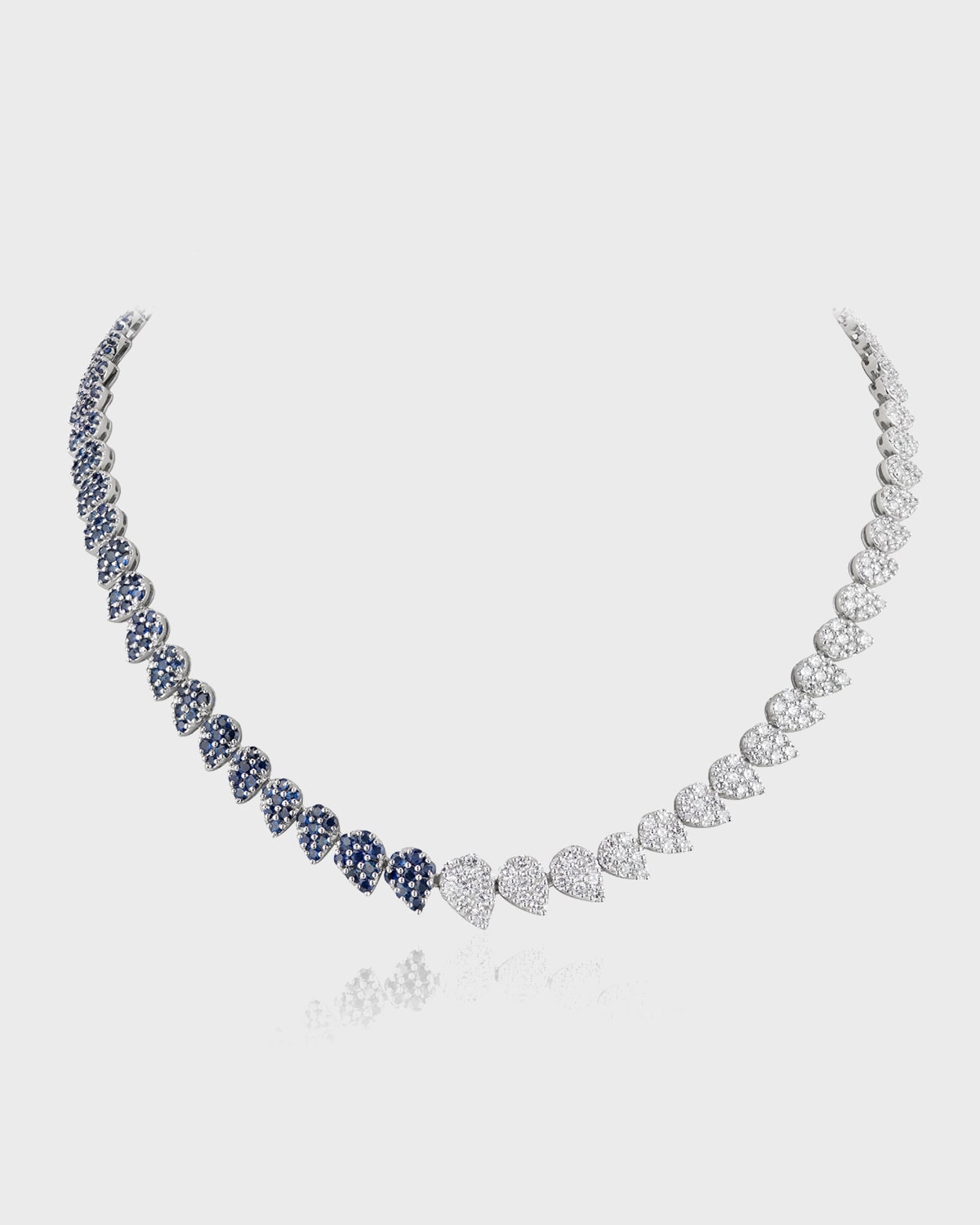 18k White Gold Half Diamond & Sapphire Necklace