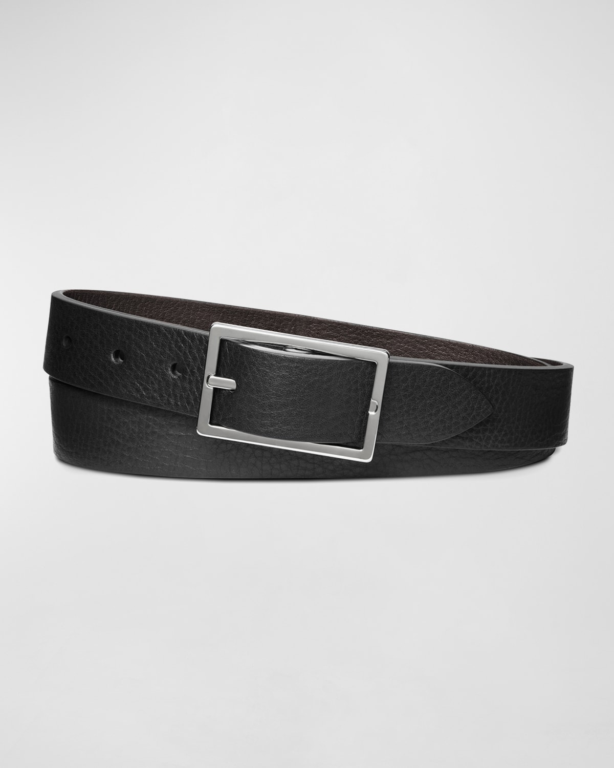 Men's Reversible Rectangular-Buckle Leather Belt