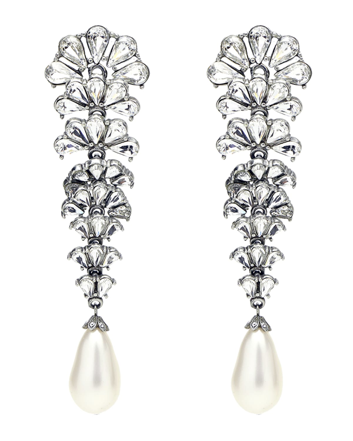 Ben-amun Crystal Fan Earrings W/ Pearly Teardrop