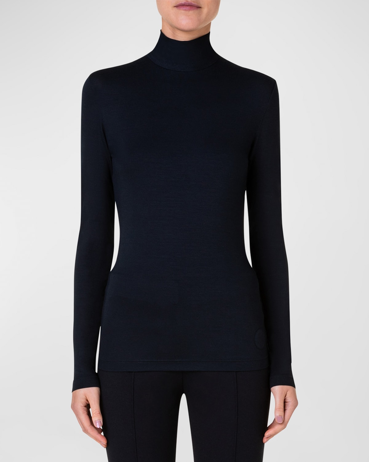 Shop Akris Punto Turtleneck Long-sleeve Modal-stretch Top In Black