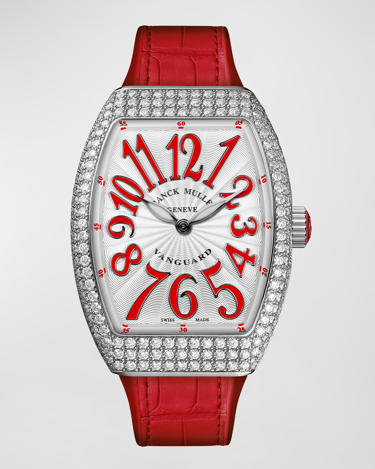 Lady Vanguard Watch with Diamonds & Alligator Strap, Red