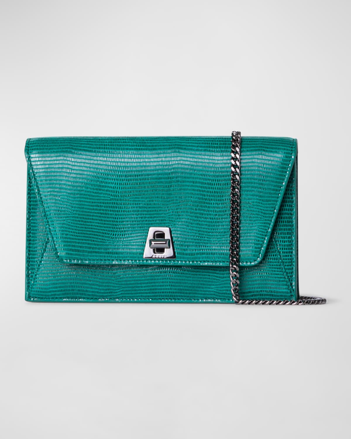 AKRIS ANOUK LIZARD-PRINT CLUTCH BAG W/ CHAIN 