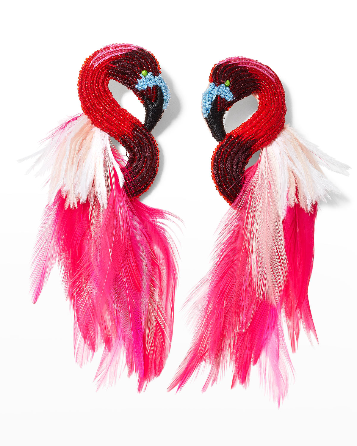 Flamingo Stud Earrings with Feathers