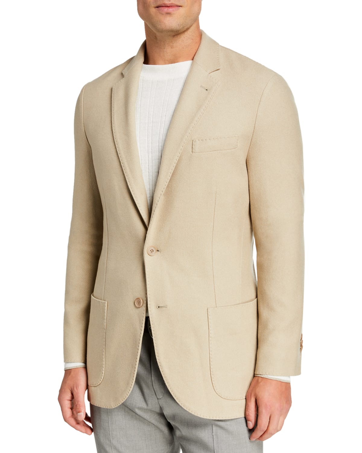 Loro Piana Men's Houndstooth Two-button Soft Jacket In String Beige