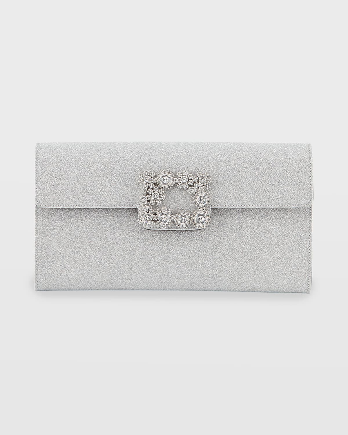 Floral Crystal-Buckle Glitter Fabric Envelope Clutch Bag