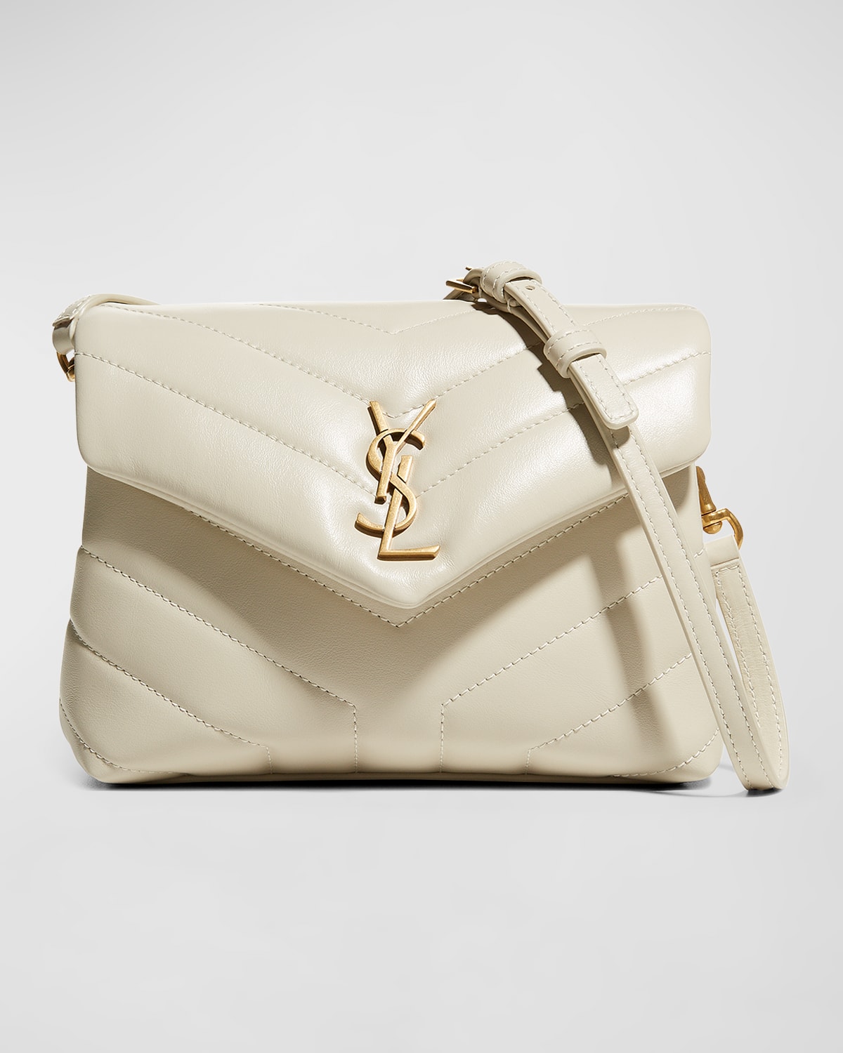 Saint Laurent Loulou Toy Ysl Matelasse Calfskin Envelope Crossbody Bag In Bianco