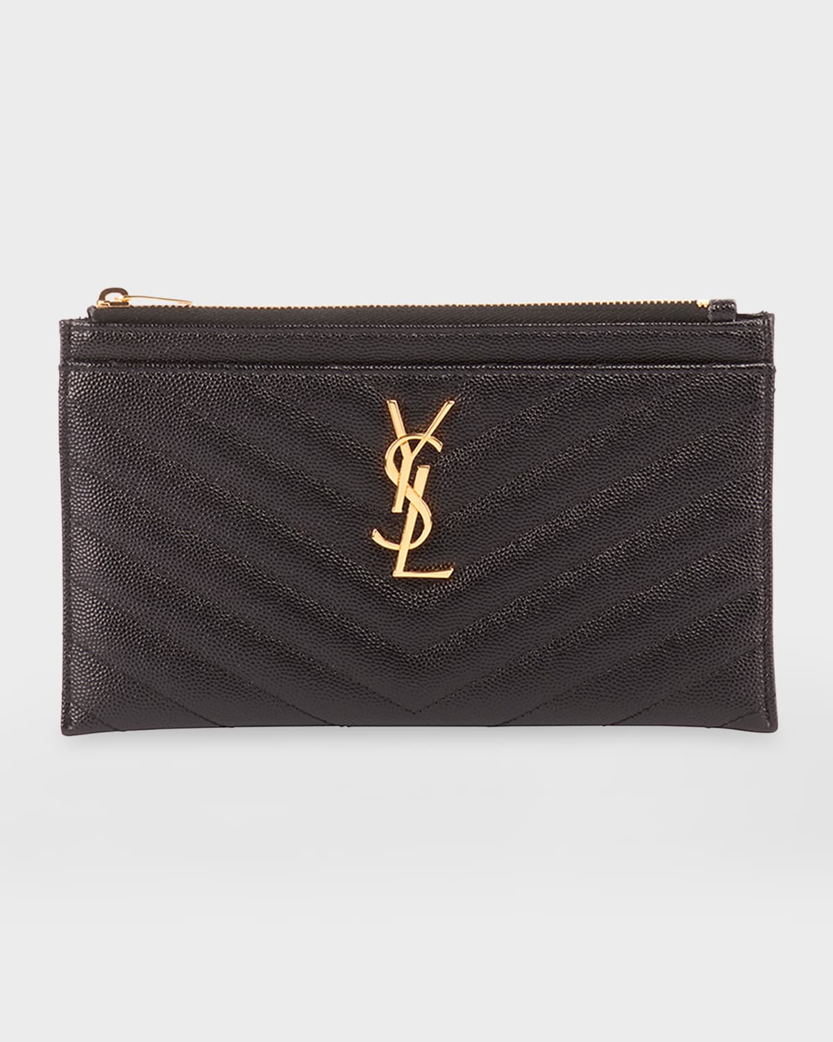 Saint Laurent YSL Grain de Poudre Leather Card Case, Golden