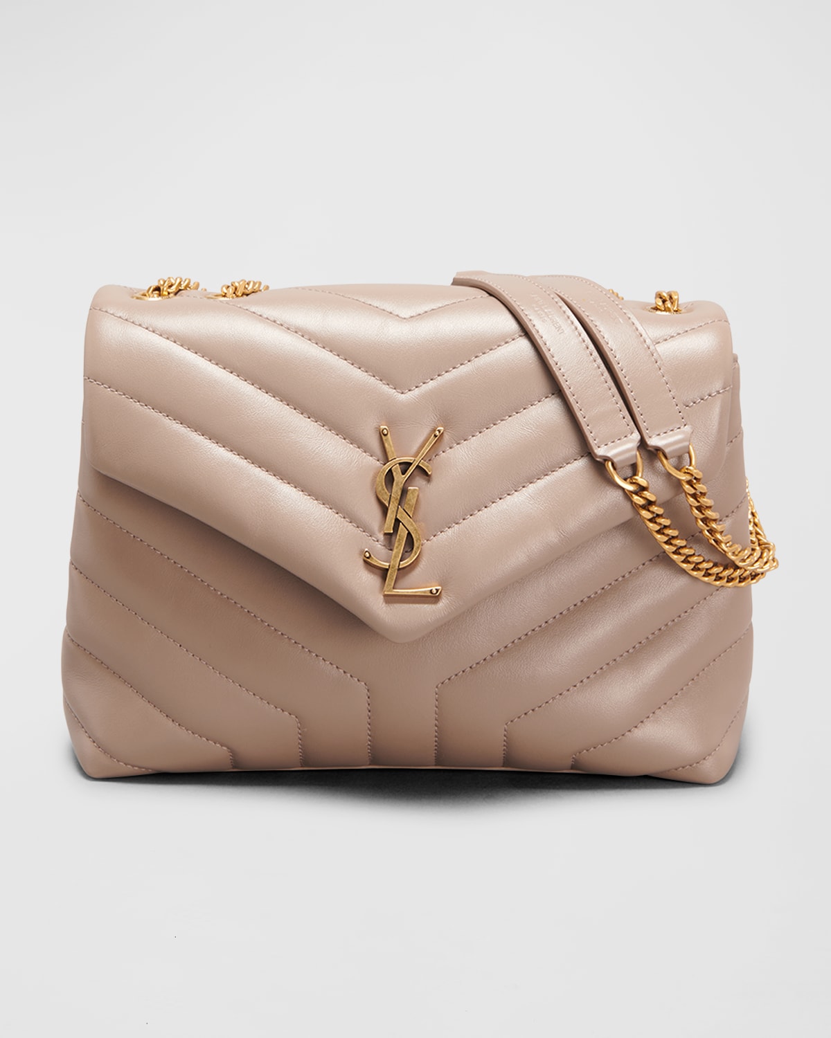 Saint Laurent Loulou Small Matelasse Calfskin Flap-top Shoulder Bag In Grey/brown