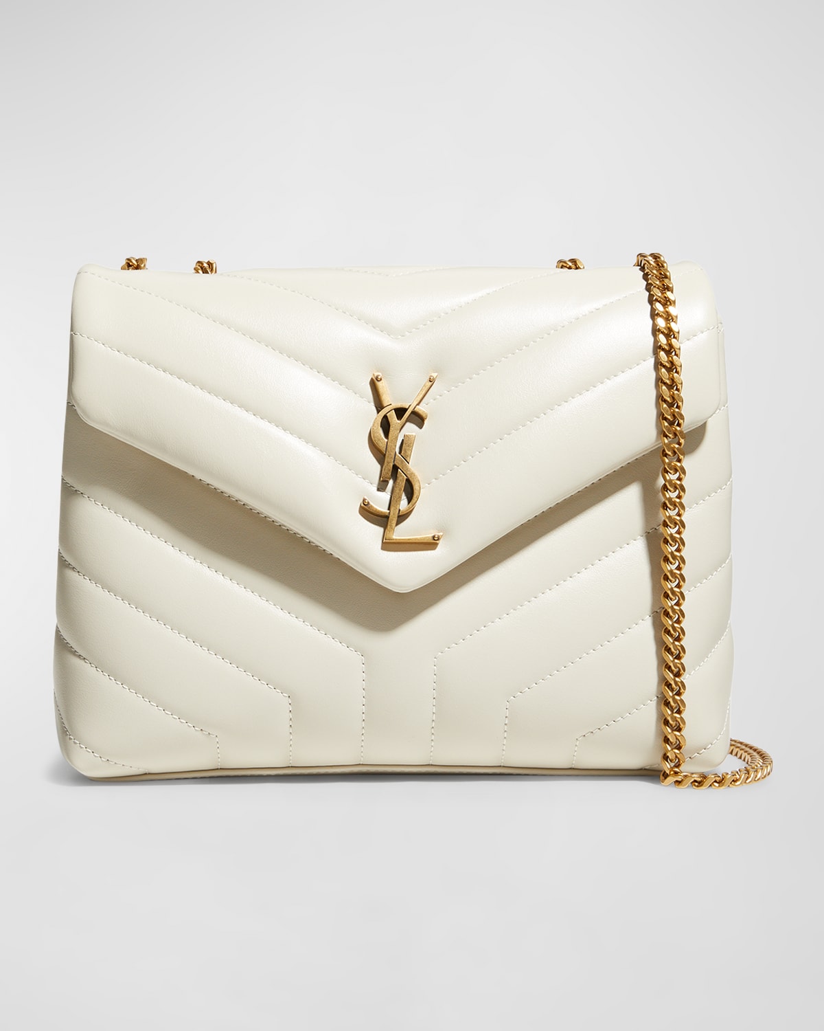 SAINT LAURENT Small White Leather Quilted Bag Loulou