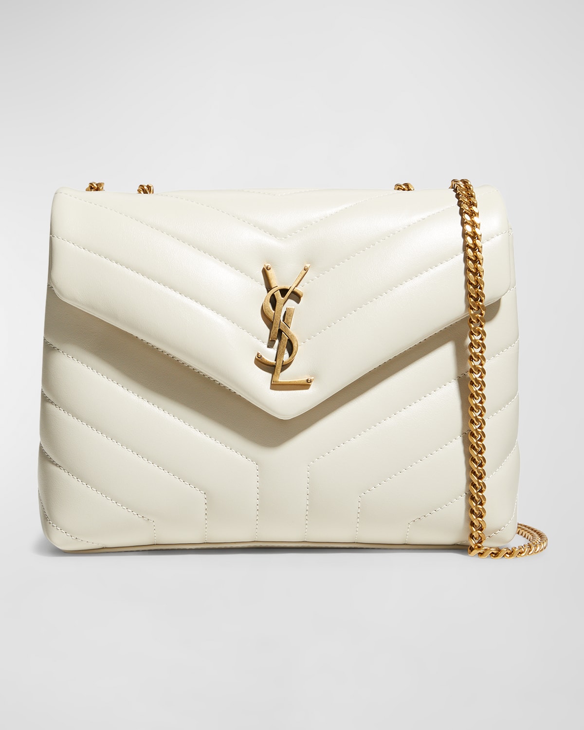 Saint Laurent Loulou Small Ysl Shoulder Bag In Quilted Leather In White