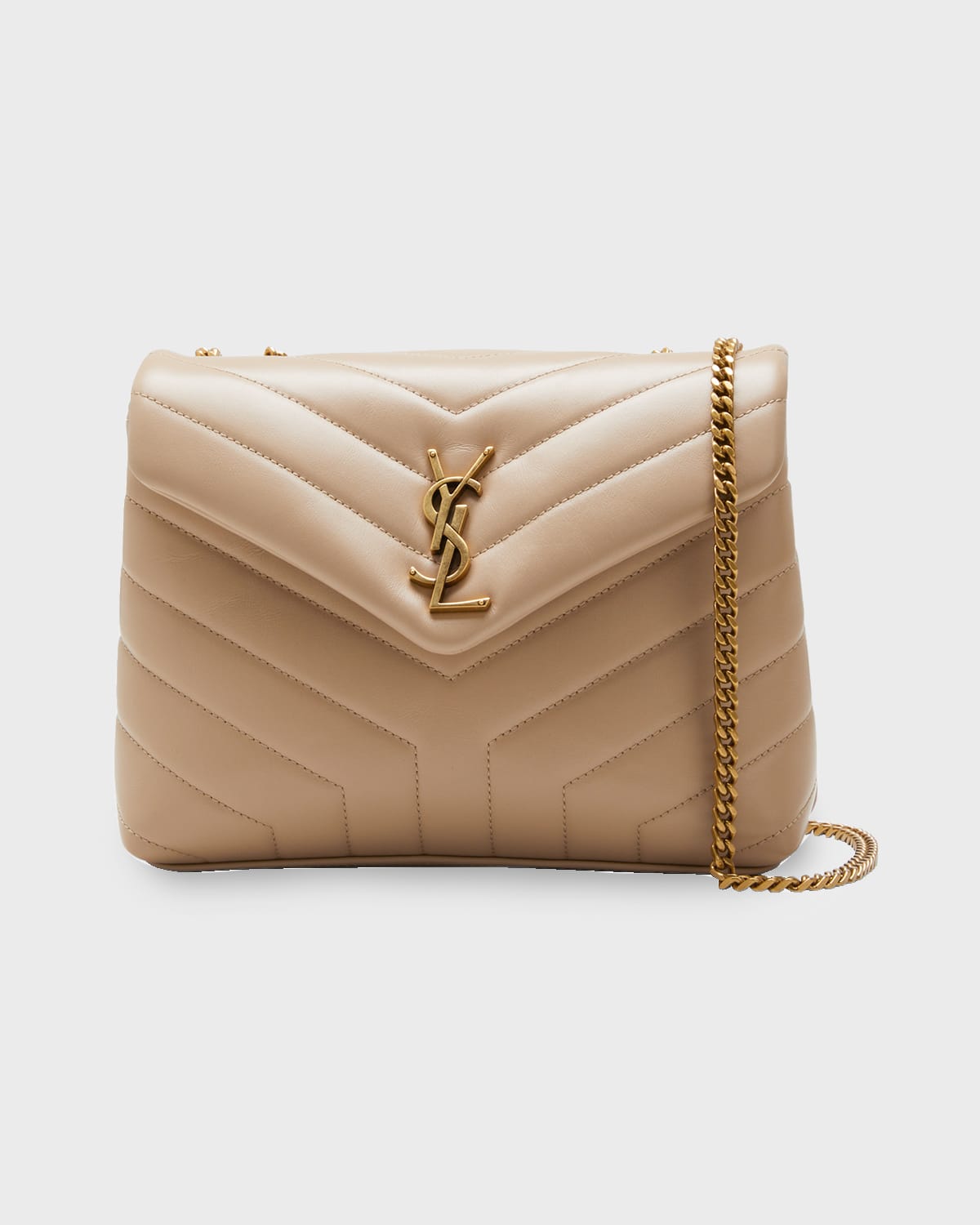 Saint Laurent Small Loulou Leather Shoulder Bag In Dark Beige