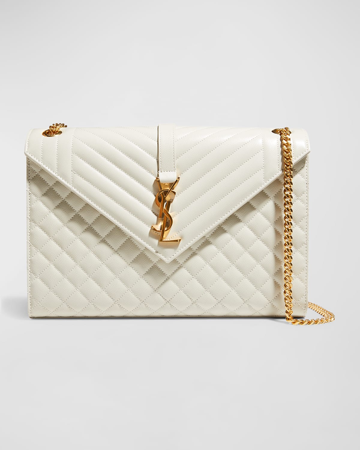 YSL Saint Laurent Large Envelope Shoulder Bag, Beige, Silver Hardware