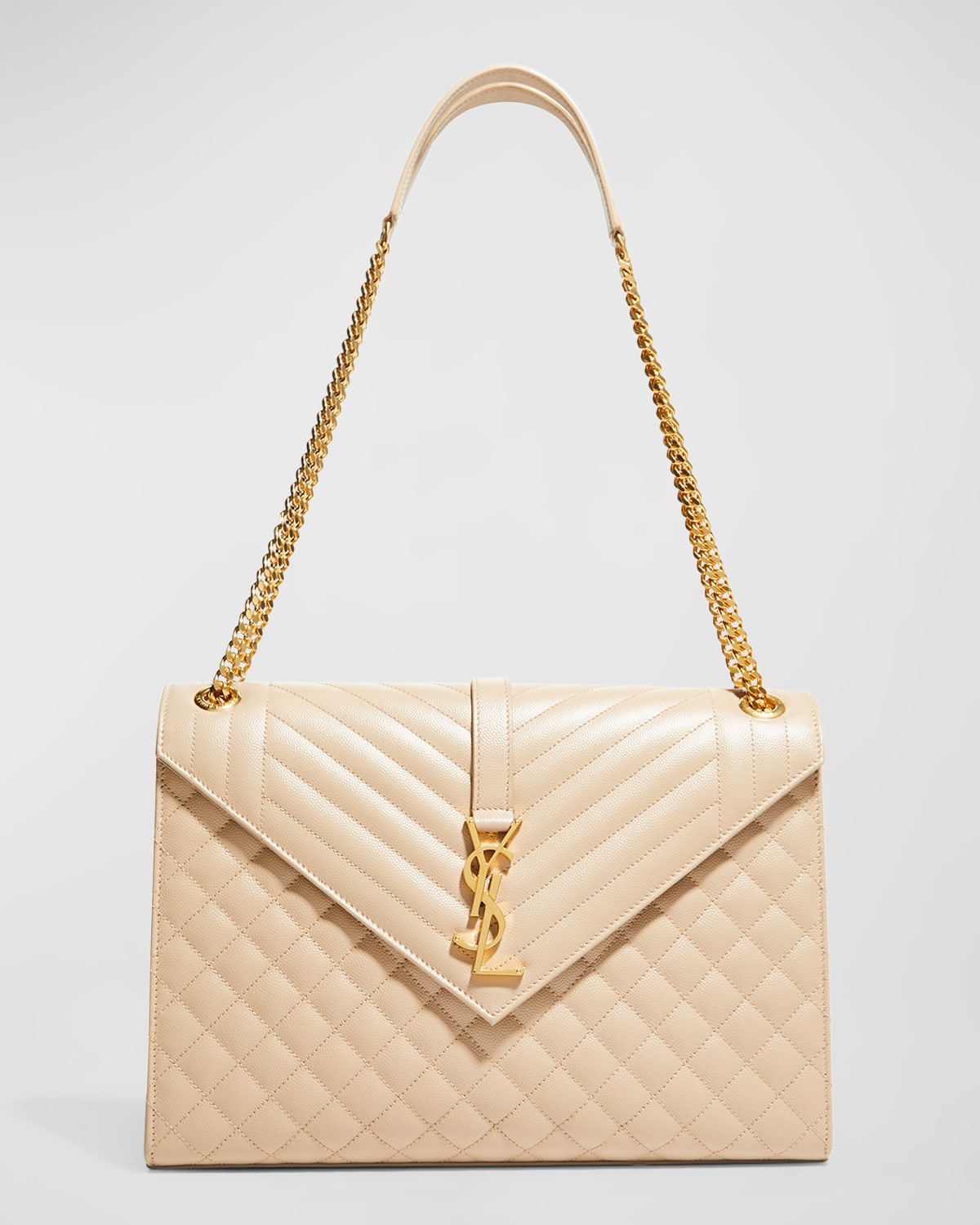 Beige Saint Laurent Monogram Chevron Envelope Shoulder Bag