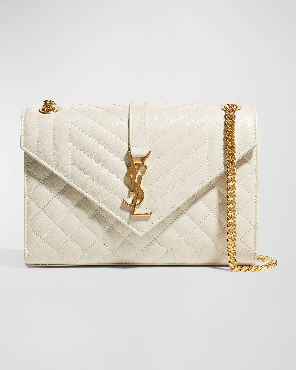 MEDIUM ENVELOPE IN QUILTED GRAIN DE POUDRE LEATHER, Saint Laurent