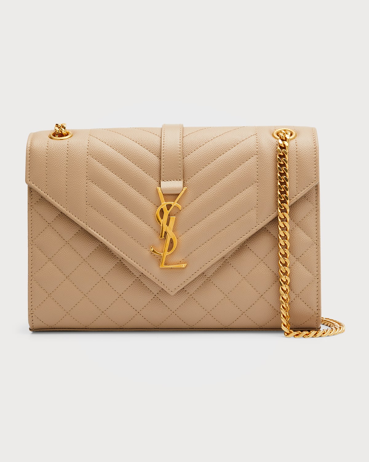 Saint Laurent Grain De Poudre Matelasse Chevron Monogram Envelope Chain  Wallet Gold